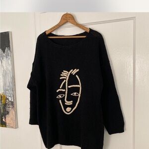 Vintage Oversized Knit Sweater Face Outline Abstract Art to Wear Picasso L-XL